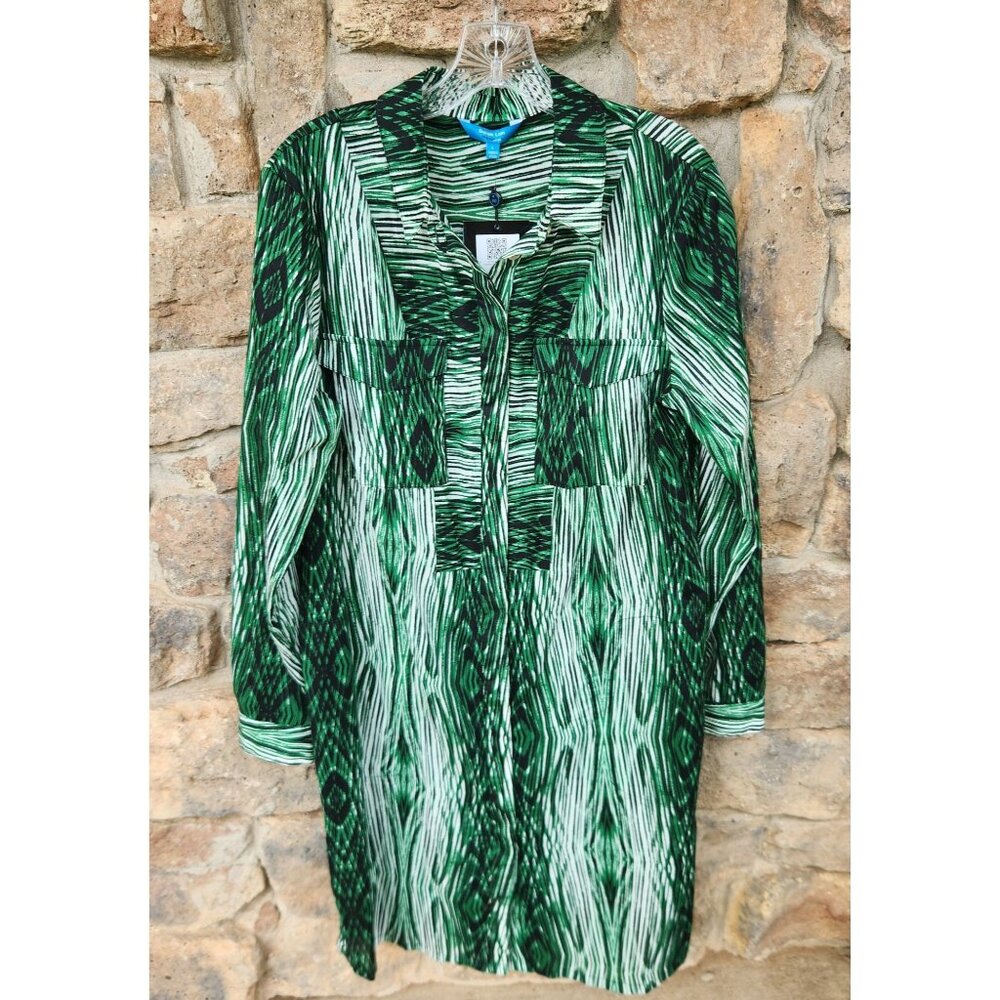 New with Tags! Derek Lam Green & White Wood Grain Pattern Shirt Dress Size L